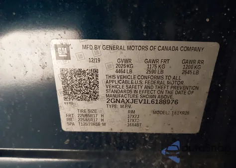 2020 Chevrolet Equinox Fwd 2Fl from USA, damaged, VIN 2GNAXJEV1L6188976